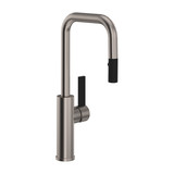 Tuario Pulldown Bar and Food Prep Faucet - U Spout - Satin Nickel with Matte Black Accents with Lever Handle | Model Number: TR66D1LBSTN - Product Knockout