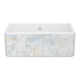 Shaker™ 30" Single Bowl Farmhouse Apron Front Fireclay Kitchen Sink With Patina Design - Patina in Blue/Gold | Model Number: MS3018WHPTBG