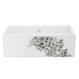 33 Inch Shaker Single Bowl Apron Front Fireclay Kitchen Sink With Blossom Design - White With Design | Model Number: MS3318WHBSGG - Product Knockout
