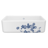 33 Inch Lancaster Single Bowl Farmhouse Apron Front Fireclay Kitchen Sink With Eucalyptus Design - White With Design | Model Number: RC3318WHECBS - Product Knockout