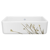 33 Inch Lancaster Single Bowl Farmhouse Apron Front Fireclay Kitchen Sink With Wild Grass Design - White With Design | Model Number: RC3318WHWGGO - Product Knockout