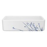 36 Inch Lancaster Single Bowl Farmhouse Apron Front Fireclay Kitchen Sink With Wild Grass Design - White With Design | Model Number: RC3618WHWGBL - Product Knockout