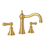 Georgian Era Column Spout Widespread Faucet - Unlacquered Brass with White Porcelain Lever Handle | Model Number: U.3723LSP-ULB-2 - Product Knockout