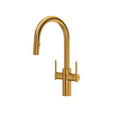 Lateral Two Handle Pull-Down Kitchen Faucet With C-Spout - Brushed Gold | Model Number: LT801BG