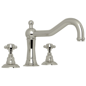Acqui 3-Hole Deck Mount Column Spout Tub Filler - Polished Nickel with Cross Handle | Model Number: A1414XMPN - Product Knockout