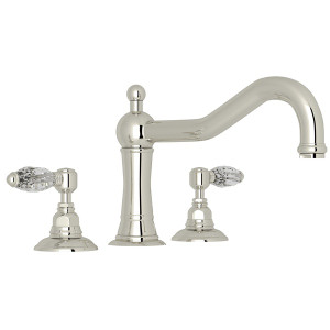 Acqui 3-Hole Deck Mount Column Spout Tub Filler - Polished Nickel with Crystal Metal Lever Handle | Model Number: A1414LCPN - Product Knockout