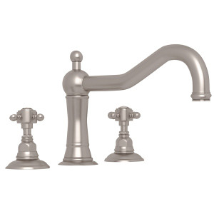 Acqui 3-Hole Deck Mount Column Spout Tub Filler - Satin Nickel with Crystal Cross Handle | Model Number: A1414XCSTN - Product Knockout