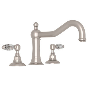 Acqui 3-Hole Deck Mount Column Spout Tub Filler - Satin Nickel with Crystal Metal Lever Handle | Model Number: A1414LCSTN - Product Knockout