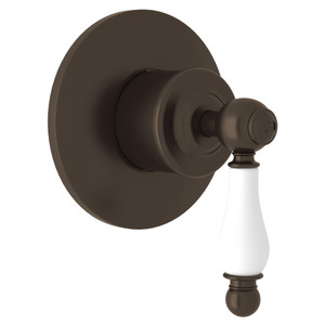 Arcana 4-Port 3-Way Diverter Trim - Tuscan Brass with Ornate White Porcelain Lever Handle | Model Number: AC27NOP-TCB/TO - Product Knockout