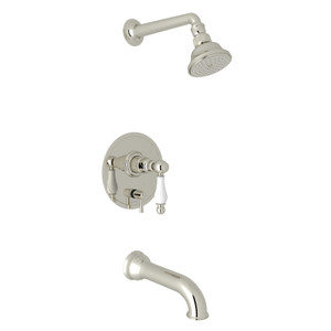 Arcana Pressure Balance Shower Package - Polished Nickel with Ornate White Porcelain Lever Handle | Model Number: ACKIT310ENOP-PN - Product Knockout