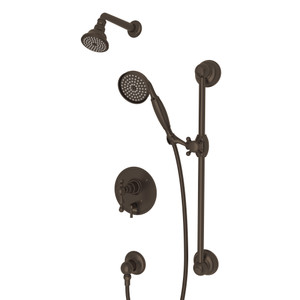 Arcana Pressure Balance Shower Package - Tuscan Brass with Ornate Metal Lever Handle | Model Number: ACKIT280ENL-TCB - Product Knockout