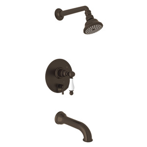 Arcana Pressure Balance Shower Package - Tuscan Brass with Ornate White Porcelain Lever Handle | Model Number: ACKIT310ENOP-TCB - Product Knockout