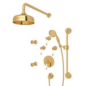 Arcana Thermostatic Shower Package - Italian Brass with Ornate White Porcelain Lever Handle | Model Number: ACKIT460EOP-IB - Product Knockout