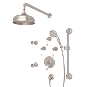 Arcana Thermostatic Shower Package - Satin Nickel with Ornate White Porcelain Lever Handle | Model Number: ACKIT460EOP-STN - Product Knockout