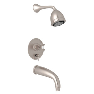 Georgian Era Pressure Balance Shower Package - Satin Nickel with Cross Handle | Model Number: U.KIT660NX-STN - Product Knockout