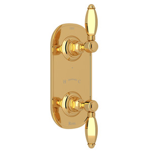 Hex 1/2 Inch Thermostatic and Diverter Control Trim - Italian Brass with Metal Lever Handle | Model Number: A4964LHIB - Product Knockout