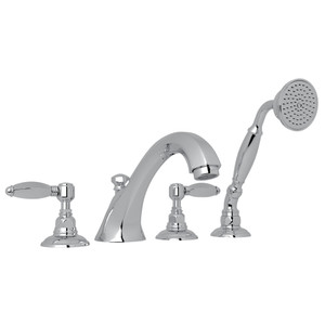 Hex 4-Hole Deck Mount Spout Tub Filler with Handshower - Polished Chrome with Metal Lever Handle | Model Number: A1804LHAPC - Product Knockout