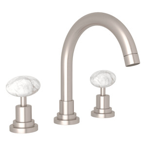 Lombardia C-Spout Widespread Bathroom Faucet - Satin Nickel with Cristallo Di Rocca Handle | Model Number: A2228PCCRSTN-2 - Product Knockout