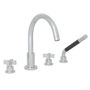 Pirellone 4-Hole Deck Mount Tub Filler with Handshower - Polished Chrome with Cross Handle | Model Number: BA26X-APC - Product Knockout