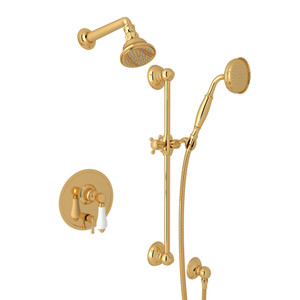 Pressure Balance Shower Package - Italian Brass with White Porcelain Lever Handle | Model Number: AKIT300ENLP-IB - Product Knockout