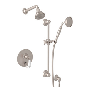 Pressure Balance Shower Package - Satin Nickel with White Porcelain Lever Handle | Model Number: AKIT300ENLP-STN - Product Knockout