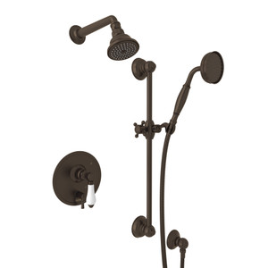 Pressure Balance Shower Package - Tuscan Brass with White Porcelain Lever Handle | Model Number: AKIT300ENLP-TCB - Product Knockout