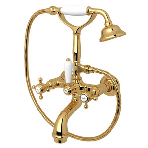 San Julio Exposed Wall Mount Tub Filler with Handshower - Italian Brass with Cross Handle | Model Number: A2101XMIB - Product Knockout