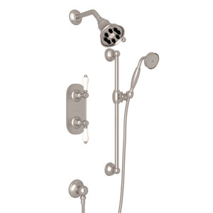 Thermostatic Shower Package - Satin Nickel with White Porcelain Lever Handle | Model Number: AKIT50ELP-STN - Product Knockout
