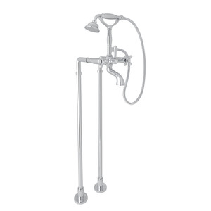 Verona Exposed Floor Mount Tub Filler with Handshower and Floor Pillar Legs or Supply Unions - Polished Chrome with Cross Handle | Model Number: AKIT2701NXMAPC - Product Knockout