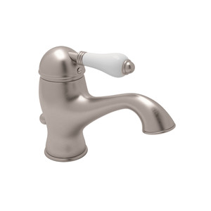 Viaggio Single Hole Single Lever Bathroom Faucet - Satin Nickel with White Porcelain Lever Handle | Model Number: A3402LPSTN-2 - Product Knockout