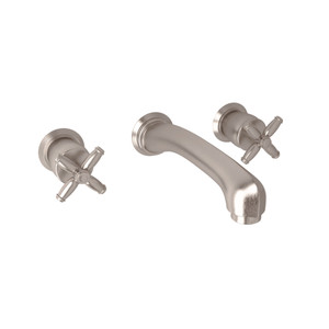Zephyr Spout Wall Mount Widespread Bathroom Faucet - Satin Nickel with Cross Handle | Model Number: MB1931XMSTNTO-2 - Product Knockout