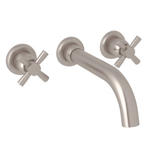 Holborn Wall Mount 3-Hole Tubular Spout Tub Set - Satin Nickel with Cross Handle | Model Number: U.3332X-STN/TO - Product Knockout