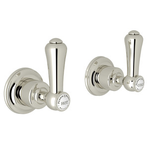 Georgian Era 3/4 Inch Wall Valves Pair - Polished Nickel with White Porcelain Lever Handle | Model Number: U.3772LSP-PN - Product Knockout