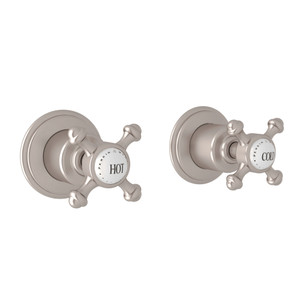 Georgian Era 3/4 Inch Wall Valves Pair - Satin Nickel with Cross Handle | Model Number: U.3773X-STN - Product Knockout