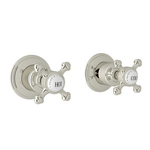 Georgian Era 3/4 Inch Wall Valves Pair - Polished Nickel with Cross Handle | Model Number: U.3773X-PN - Product Knockout