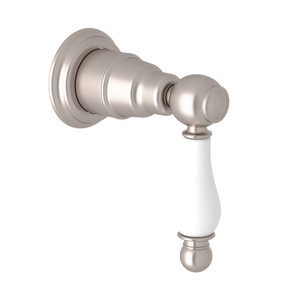 Arcana Trim for Volume Control and Diverter - Satin Nickel with Ornate White Porcelain Lever Handle | Model Number: AC195OP-STN/TO - Product Knockout