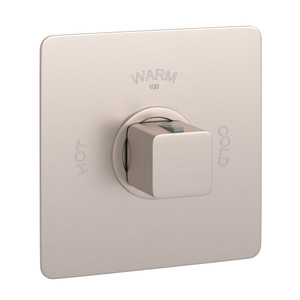 Quartile Thermostatic Trim Plate without Volume Control - Satin Nickel with Cube Knob Handle | Model Number: CU720HB-STN/TO - Product Knockout