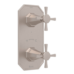 Deco 1/2 Inch Thermostatic and Diverter Control Trim - Satin Nickel with Cross Handle | Model Number: U.8158X-STN/TO - Product Knockout