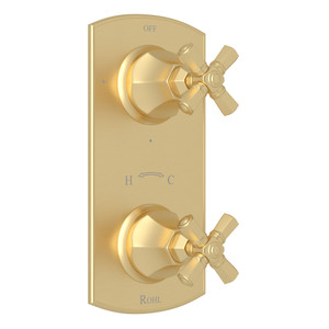 Palladian 1/2 Inch Thermostatic and Diverter Control Trim - Satin Unlacquered Brass with Cross Handle | Model Number: A4864XMSUB - Product Knockout