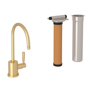 Holborn C-Spout Filter Faucet - Satin English Gold with Metal Lever Handle | Model Number: U.KIT1601L-SEG-2 - Product Knockout