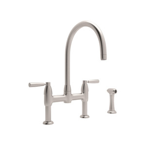 Holborn Bridge Kitchen Faucet with Sidespray - Satin Nickel with Metal Lever Handle | Model Number: U.4273LS-STN-2 - Product Knockout
