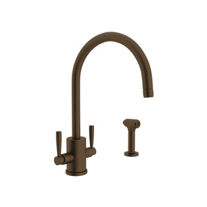 Holborn Single Hole C Spout Kitchen Faucet with Round Body and Sidespray - English Bronze with Metal Lever Handle | Model Number: U.4312LS-EB-2 - Product Knockout