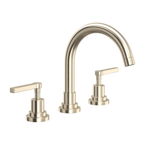 Lombardia C-Spout Widespread Bathroom Faucet - Satin Nickel with Metal Lever Handle | Model Number: A2228LMSTN-2 - Product Knockout