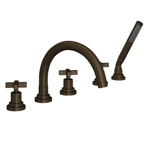 Lombardia 5-Hole Deck Mount Tub Filler with C-Spout - Tuscan Brass with Cross Handle | Model Number: A2214XMTCB - Product Knockout