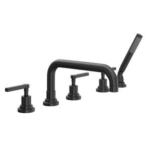 Lombardia 5-Hole Deck Mount Tub Filler with U-Spout - Matte Black with Metal Lever Handle | Model Number: A2224LMMB - Product Knockout