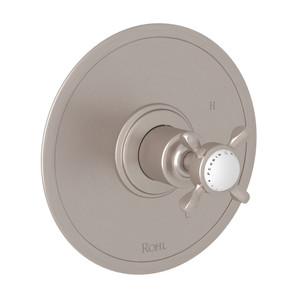 Edwardian Pressure Balance Trim without Diverter - Satin Nickel with Cross Handle | Model Number: U.1010X-STN - Product Knockout