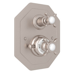 Edwardian Octagonal Concealed Thermostatic Trim with Volume Control - Satin Nickel with Cross Handle | Model Number: U.5556X-STN/TO - Product Knockout