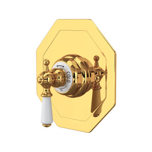 Edwardian Octagonal Concealed Thermostatic Trim without Volume Control - English Gold with Metal Lever Handle | Model Number: U.5585L-EG/TO - Product Knockout