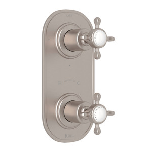 Edwardian 1/2 Inch Thermostatic and Diverter Control Trim - Satin Nickel with Cross Handle | Model Number: U.8566X-STN/TO - Product Knockout