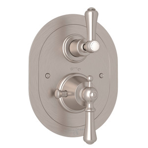 Georgian Era Oval Thermostatic Trim Plate with Volume Control - Satin Nickel with Metal Lever Handle | Model Number: U.5756LS-STN/TO - Product Knockout